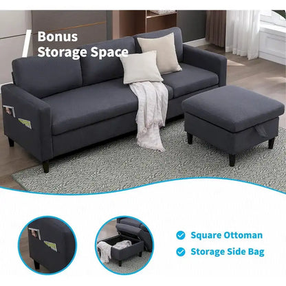 Mixoy Convertible L-Shaped Sectional 3-Seat Sofa with Storage Ottoman,Reversible Chaise - 85.83in x 27.95in x 30.71in