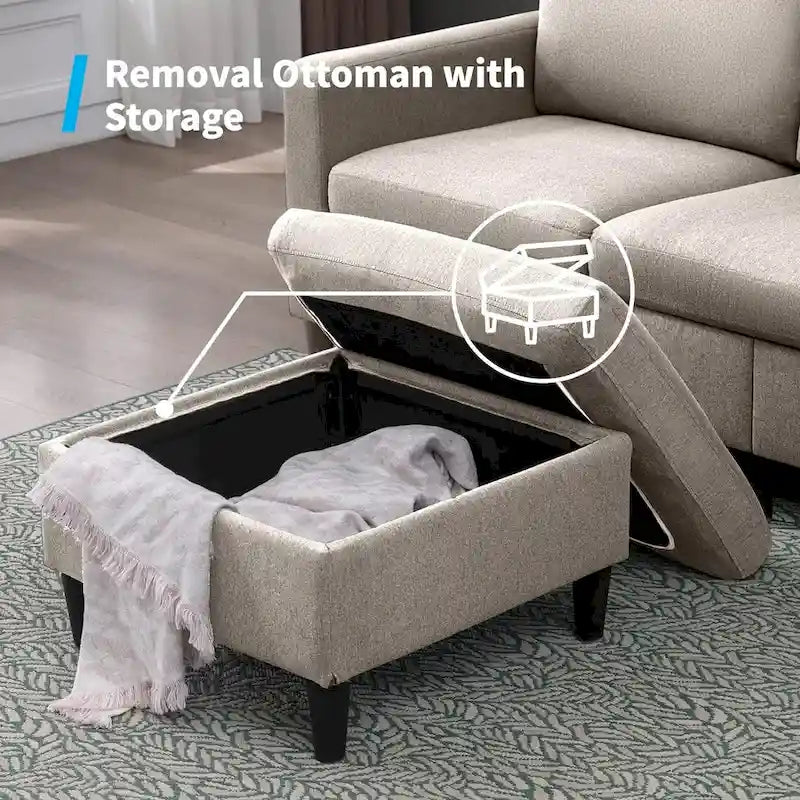 Mixoy Convertible L-Shaped Sectional 3-Seat Sofa with Storage Ottoman,Reversible Chaise - 85.83in x 27.95in x 30.71in