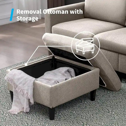 Mixoy Convertible L-Shaped Sectional 3-Seat Sofa with Storage Ottoman,Reversible Chaise - 85.83in x 27.95in x 30.71in