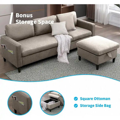 Mixoy Convertible L-Shaped Sectional 3-Seat Sofa with Storage Ottoman,Reversible Chaise - 85.83in x 27.95in x 30.71in
