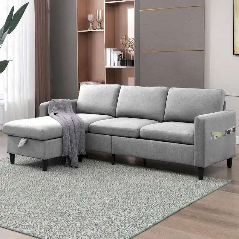Mixoy Convertible L-Shaped Sectional 3-Seat Sofa with Storage Ottoman,Reversible Chaise - 85.83in x 27.95in x 30.71in
