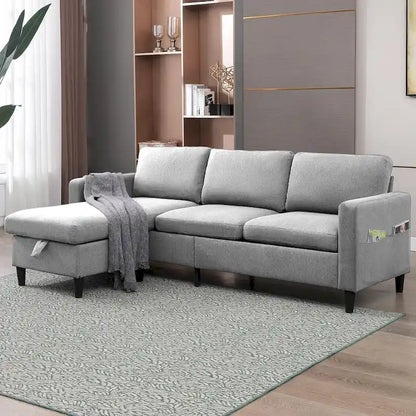 Mixoy Convertible L-Shaped Sectional 3-Seat Sofa with Storage Ottoman,Reversible Chaise - 85.83in x 27.95in x 30.71in