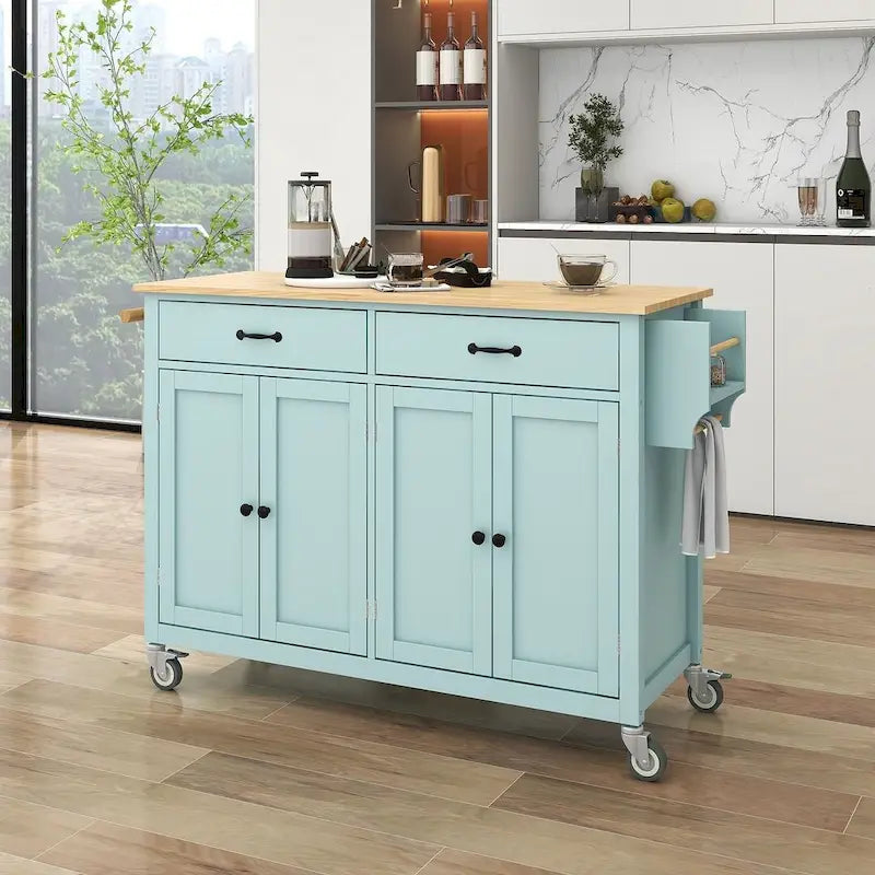 54.3 W Solid Wood Countertop Kitchen Cart with 4 Door Cabinet and 2 Drawers