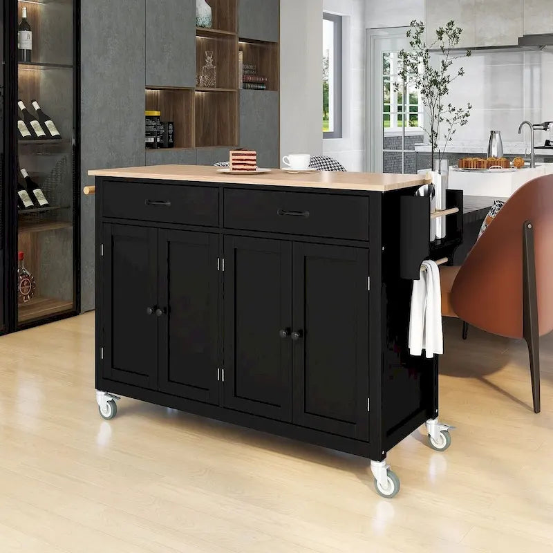 54.3 W Solid Wood Countertop Kitchen Cart with 4 Door Cabinet and 2 Drawers