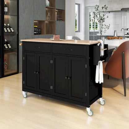 54.3 W Solid Wood Countertop Kitchen Cart with 4 Door Cabinet and 2 Drawers