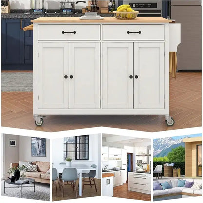54.3 W Solid Wood Countertop Kitchen Cart with 4 Door Cabinet and 2 Drawers