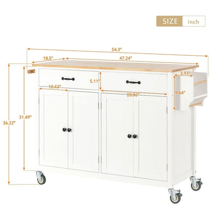54.3 W Solid Wood Countertop Kitchen Cart with 4 Door Cabinet and 2 Drawers