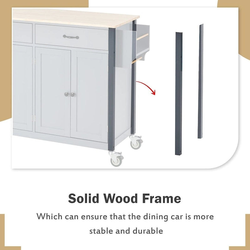 54.3 W Solid Wood Countertop Kitchen Cart with 4 Door Cabinet and 2 Drawers