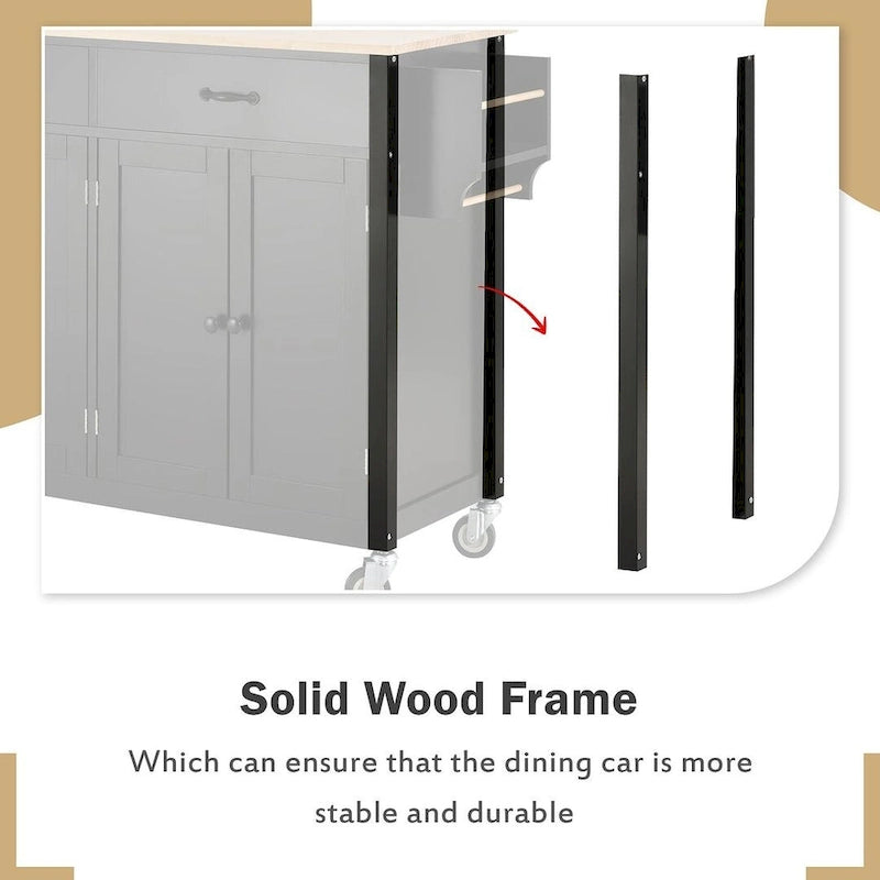 54.3 W Solid Wood Countertop Kitchen Cart with 4 Door Cabinet and 2 Drawers