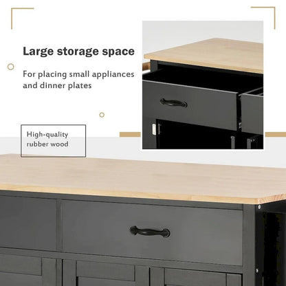 54.3 W Solid Wood Countertop Kitchen Cart with 4 Door Cabinet and 2 Drawers