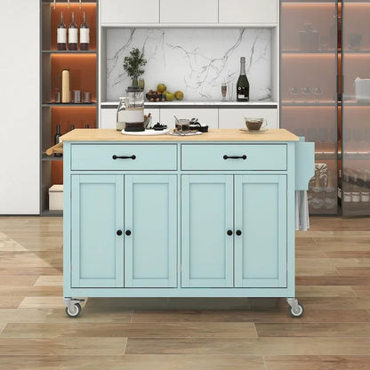 54.3 W Solid Wood Countertop Kitchen Cart with 4 Door Cabinet and 2 Drawers