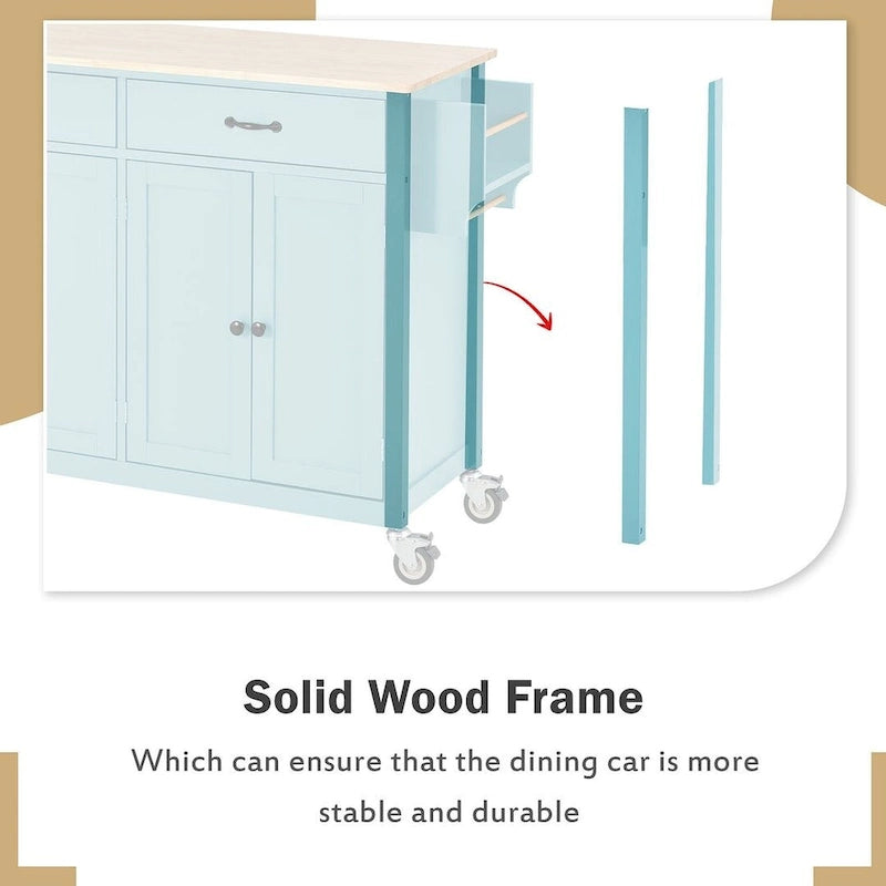 54.3 W Solid Wood Countertop Kitchen Cart with 4 Door Cabinet and 2 Drawers