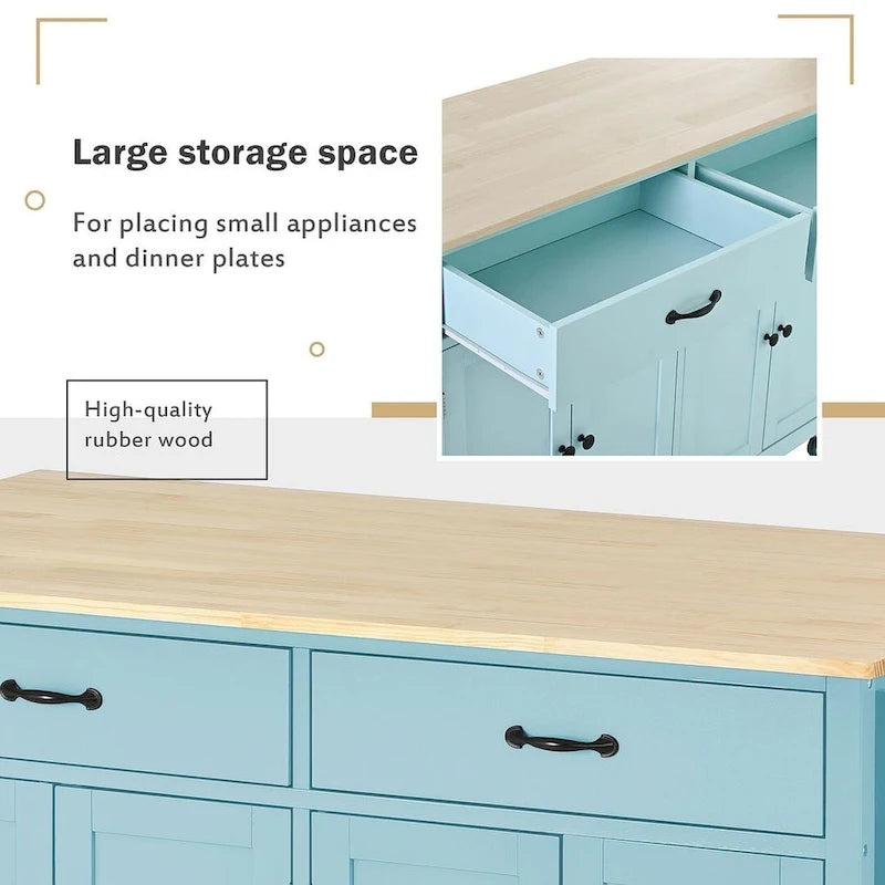 54.3 W Solid Wood Countertop Kitchen Cart with 4 Door Cabinet and 2 Drawers
