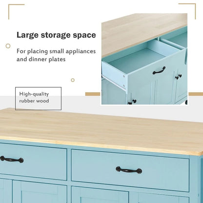 54.3 W Solid Wood Countertop Kitchen Cart with 4 Door Cabinet and 2 Drawers