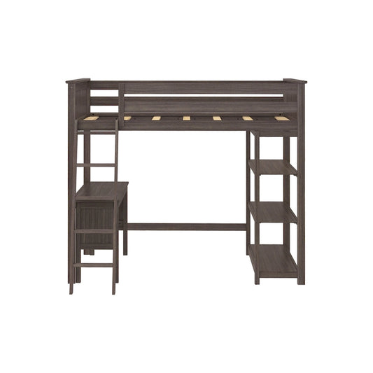 Full-Size High Loft Bed With Bookcase and Desk