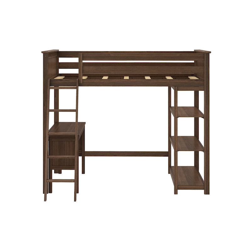 Full-Size High Loft Bed With Bookcase and Desk