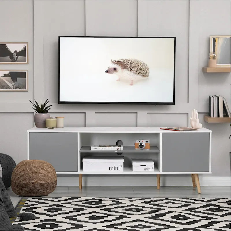 AVAWING Mid-Century Modern TV Stand for 60 TV with Storage and Open Shelf