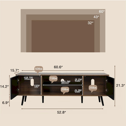 AVAWING Mid-Century Modern TV Stand for 60 TV with Storage and Open Shelf