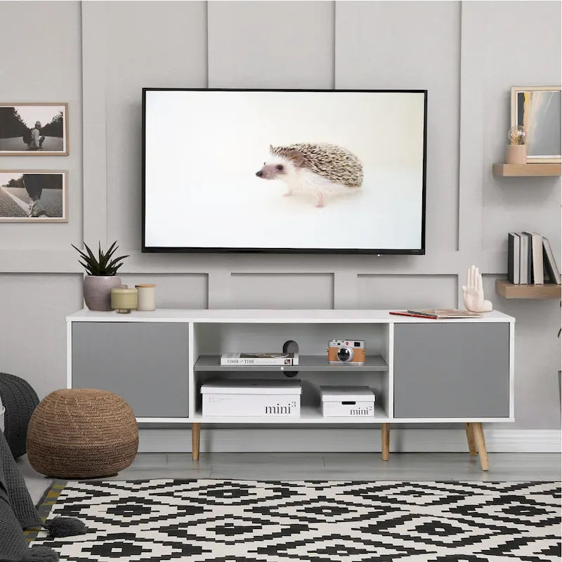 AVAWING Mid-Century Modern TV Stand for 60 TV with Storage and Open Shelf