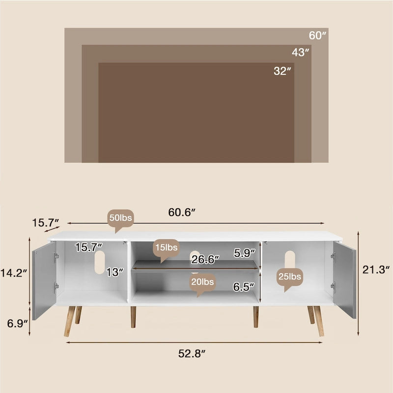 AVAWING Mid-Century Modern TV Stand for 60 TV with Storage and Open Shelf