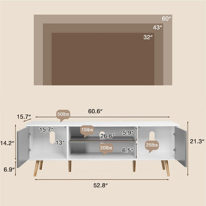AVAWING Mid-Century Modern TV Stand for 60 TV with Storage and Open Shelf