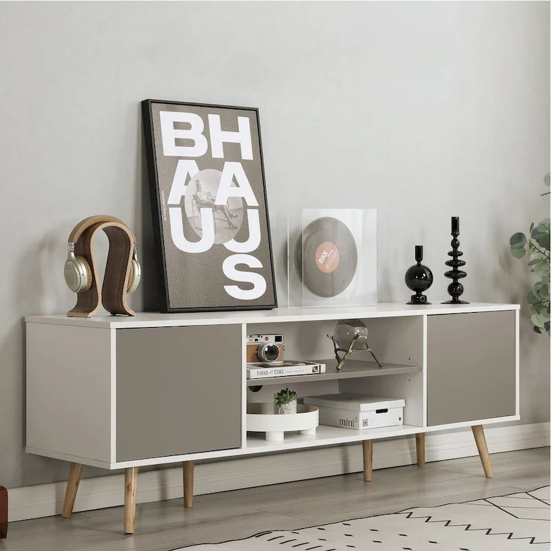 AVAWING Mid-Century Modern TV Stand for 60 TV with Storage and Open Shelf