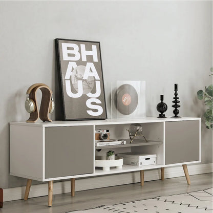 AVAWING Mid-Century Modern TV Stand for 60 TV with Storage and Open Shelf