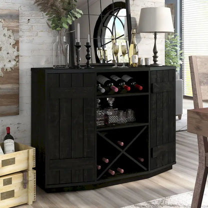 DH BASIC Farmhouse Plank-Style 28-Bottle 47-Inch Wine Cabinet Buffet by Denhour