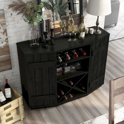 DH BASIC Farmhouse Plank-Style 28-Bottle 47-Inch Wine Cabinet Buffet by Denhour