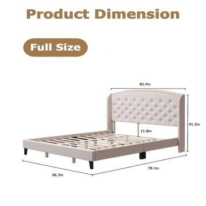 Upholstered Platform Bed Frame with Wingback Headboard