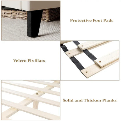 Upholstered Platform Bed Frame with Wingback Headboard