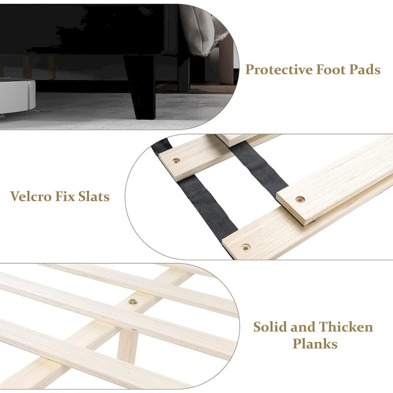 Upholstered Platform Bed Frame with Wingback Headboard