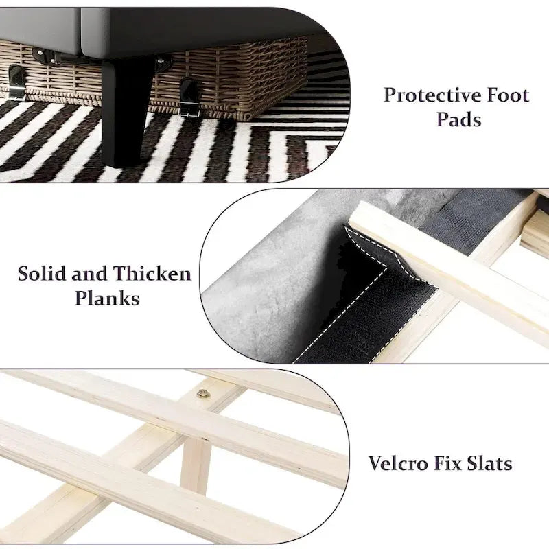 Upholstered Platform Bed Frame with Wingback Headboard