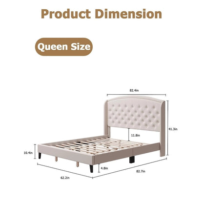Upholstered Platform Bed Frame with Wingback Headboard
