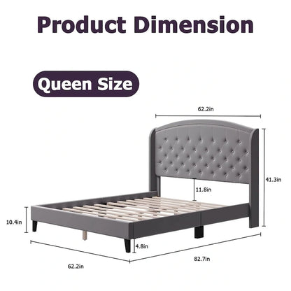 Upholstered Platform Bed Frame with Wingback Headboard