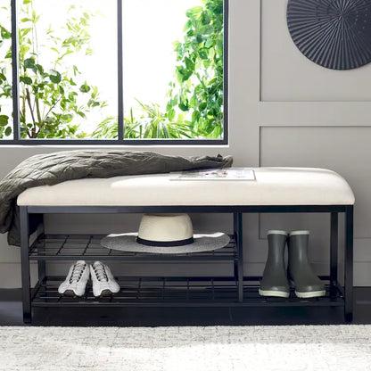 SAFAVIEH Yael Open Shelf Bench with Cushion - 42 W x 15 D x 18 H - 42Wx15Dx18H