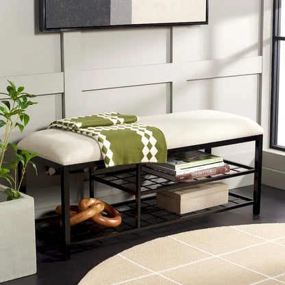 SAFAVIEH Yael Open Shelf Bench with Cushion - 42 W x 15 D x 18 H - 42Wx15Dx18H