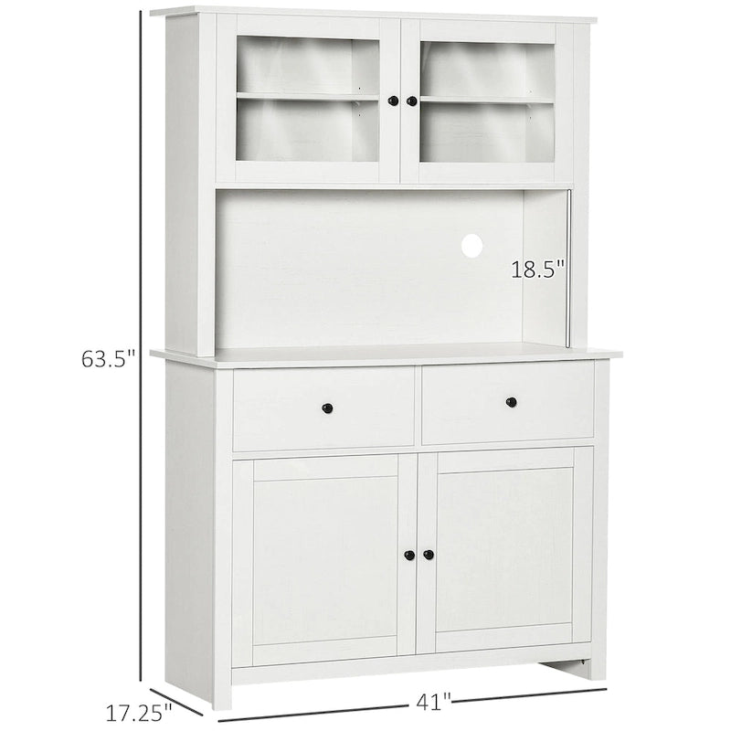 HOMCOM 63.5 Kitchen Buffet with Hutch, Pantry Storage Cabinet with 4 Shelves, Drawers, Framed Glass Doors