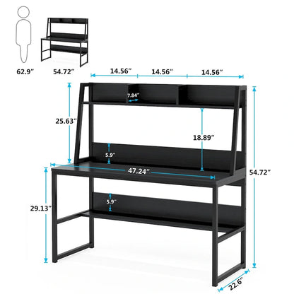 47 Inch Modern Computer Desk with Hutch and Bookshelf
