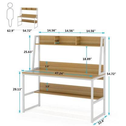 47 Inch Modern Computer Desk with Hutch and Bookshelf