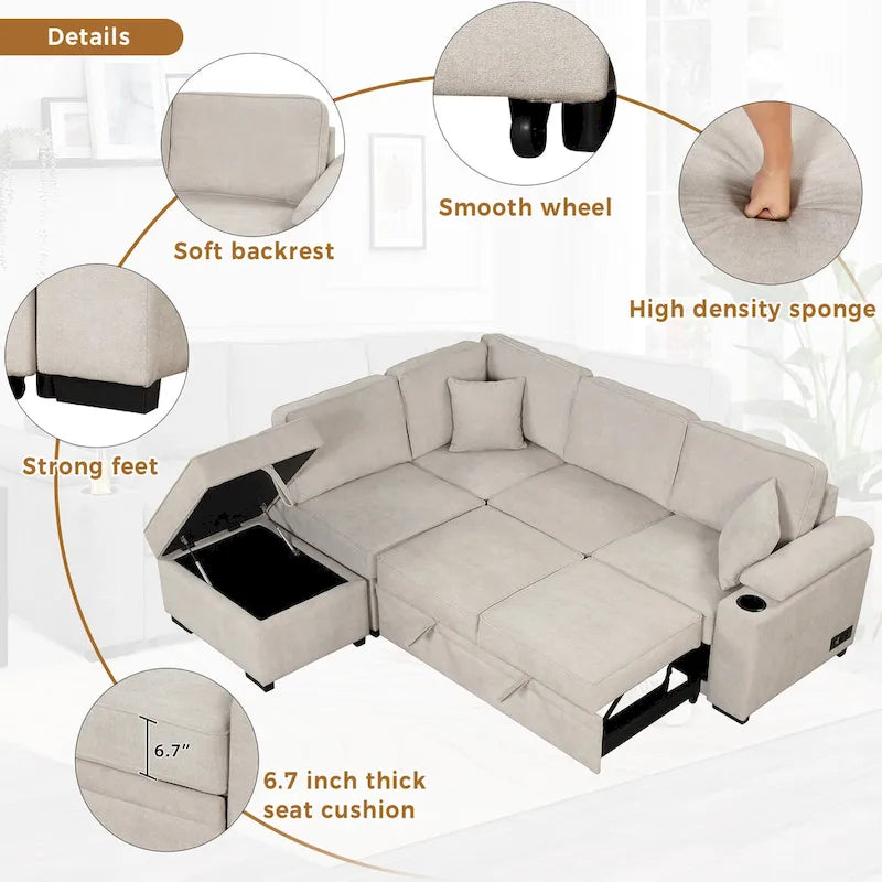 87.4 Sleeper Sofa Bed,2 in 1 Pull Out sofa bed L Shape Couch with Storage Ottoman for Living Room,Bedroom Couch and Small Apart