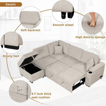 87.4 Sleeper Sofa Bed,2 in 1 Pull Out sofa bed L Shape Couch with Storage Ottoman for Living Room,Bedroom Couch and Small Apart