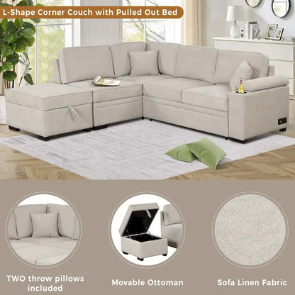 87.4 Sleeper Sofa Bed,2 in 1 Pull Out sofa bed L Shape Couch with Storage Ottoman for Living Room,Bedroom Couch and Small Apart