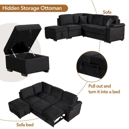 87.4 Sleeper Sofa Bed,2 in 1 Pull Out sofa bed L Shape Couch with Storage Ottoman for Living Room,Bedroom Couch and Small Apart