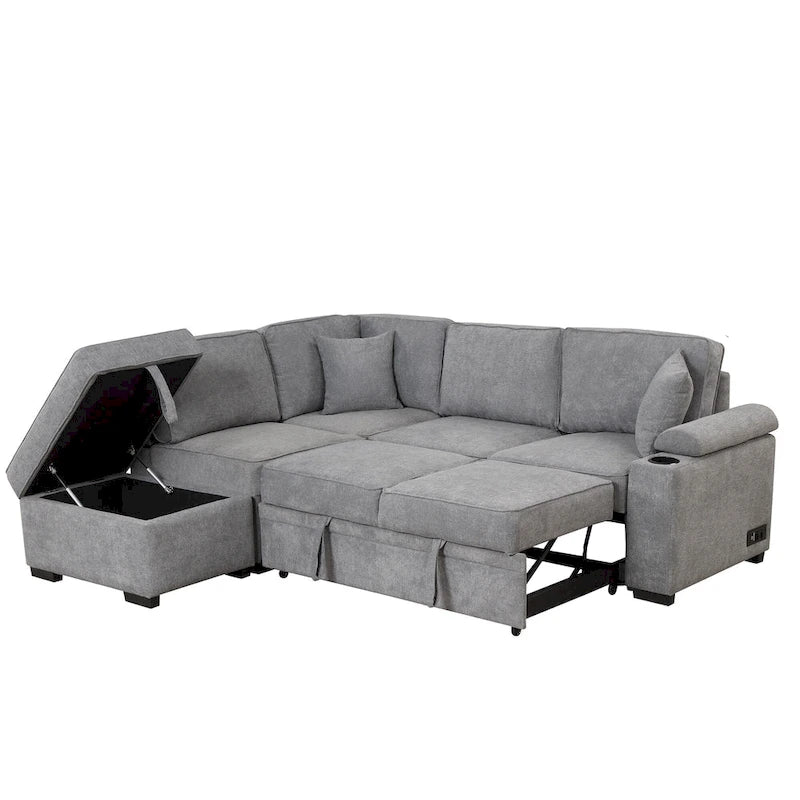 87.4 Sleeper Sofa Bed,2 in 1 Pull Out sofa bed L Shape Couch with Storage Ottoman for Living Room,Bedroom Couch and Small Apart