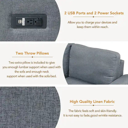 Sleeper Sectional Sofa, L-Shape Corner Couch Sofa-Bed with Storage Ottoman & Hidden Arm Storage & USB Charge for Living Room Ap