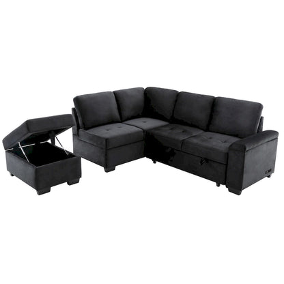 Sleeper Sectional Sofa, L-Shape Corner Couch Sofa-Bed with Storage Ottoman & Hidden Arm Storage & USB Charge for Living Room Ap
