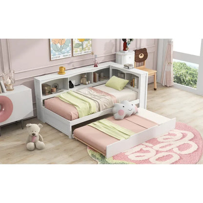 Twin Size Daybed with Trundle, Storage Cabinets and USB Ports, White