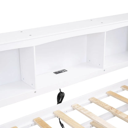 Twin Size Daybed with Trundle, Storage Cabinets and USB Ports, White