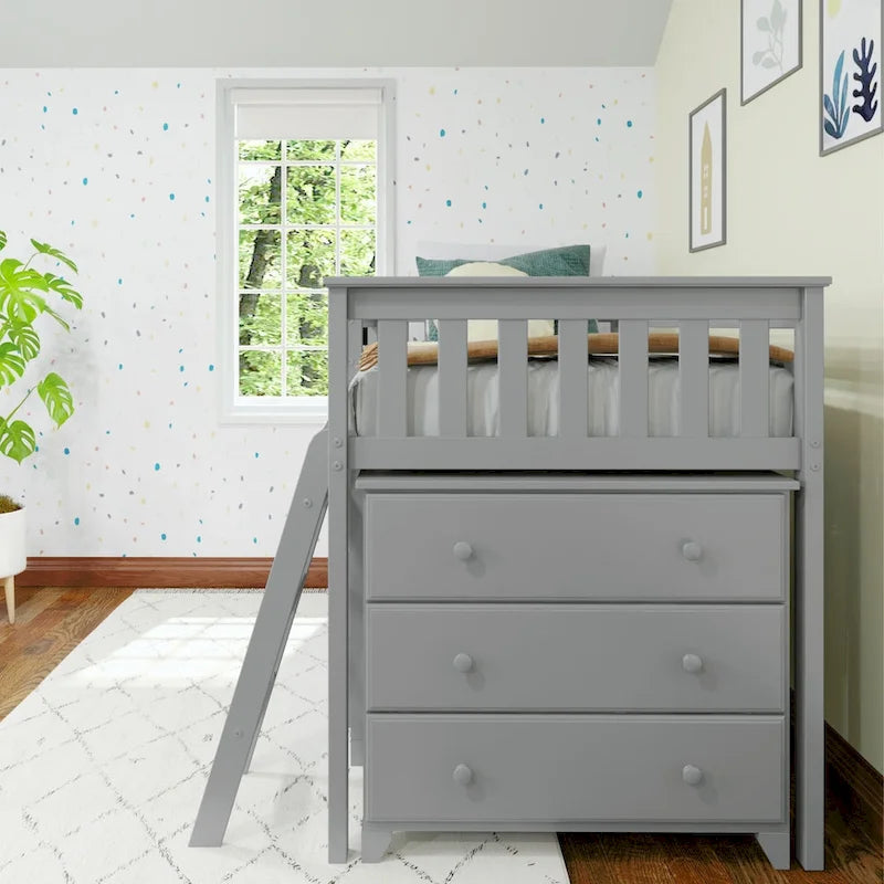 Max and Lily Twin-Size Low Loft with 3-Drawer and 6-Drawer Dressers